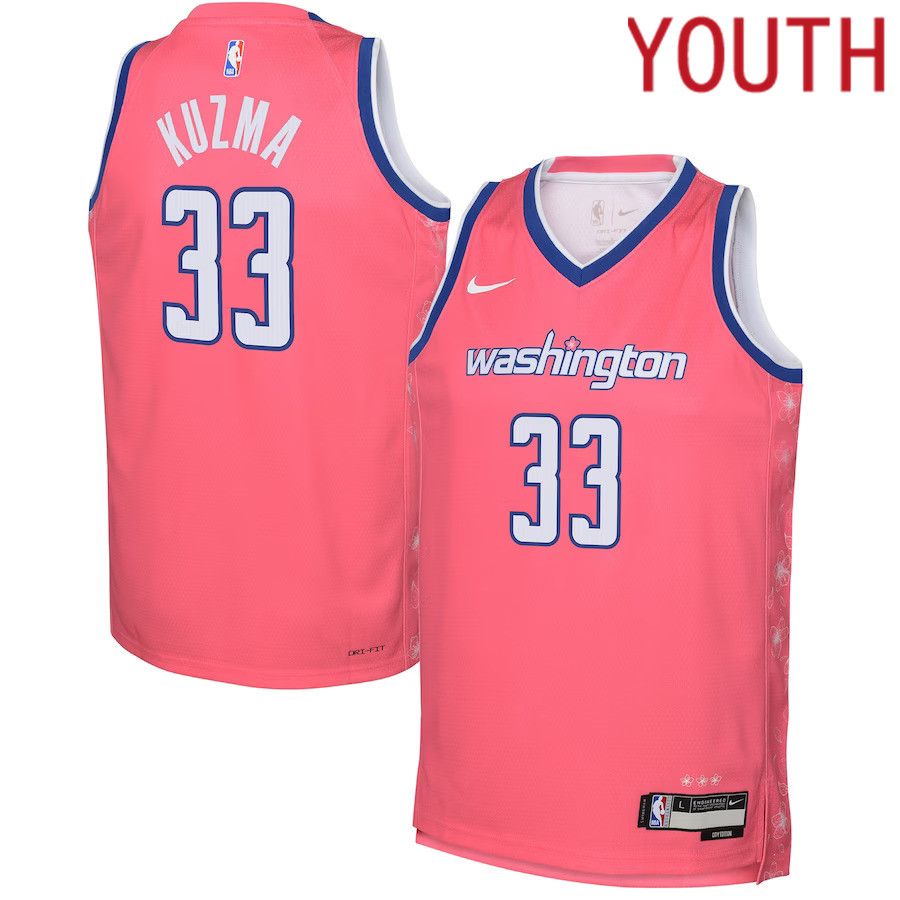 Youth Washington Wizards 33 Kyle Kuzma Nike Pink City Edition 2022-23 Swingman NBA Jersey